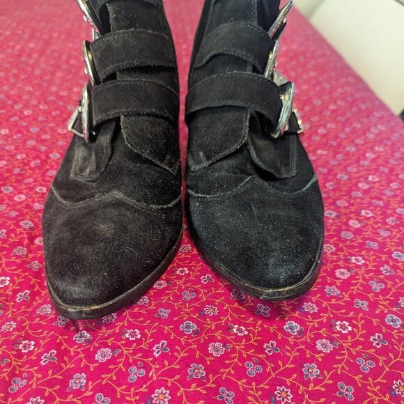 Western Goth Suede ASOS Ryder Regina Buckle Ankle Boots Punk Y2K Size 9 - Picture 11 of 11